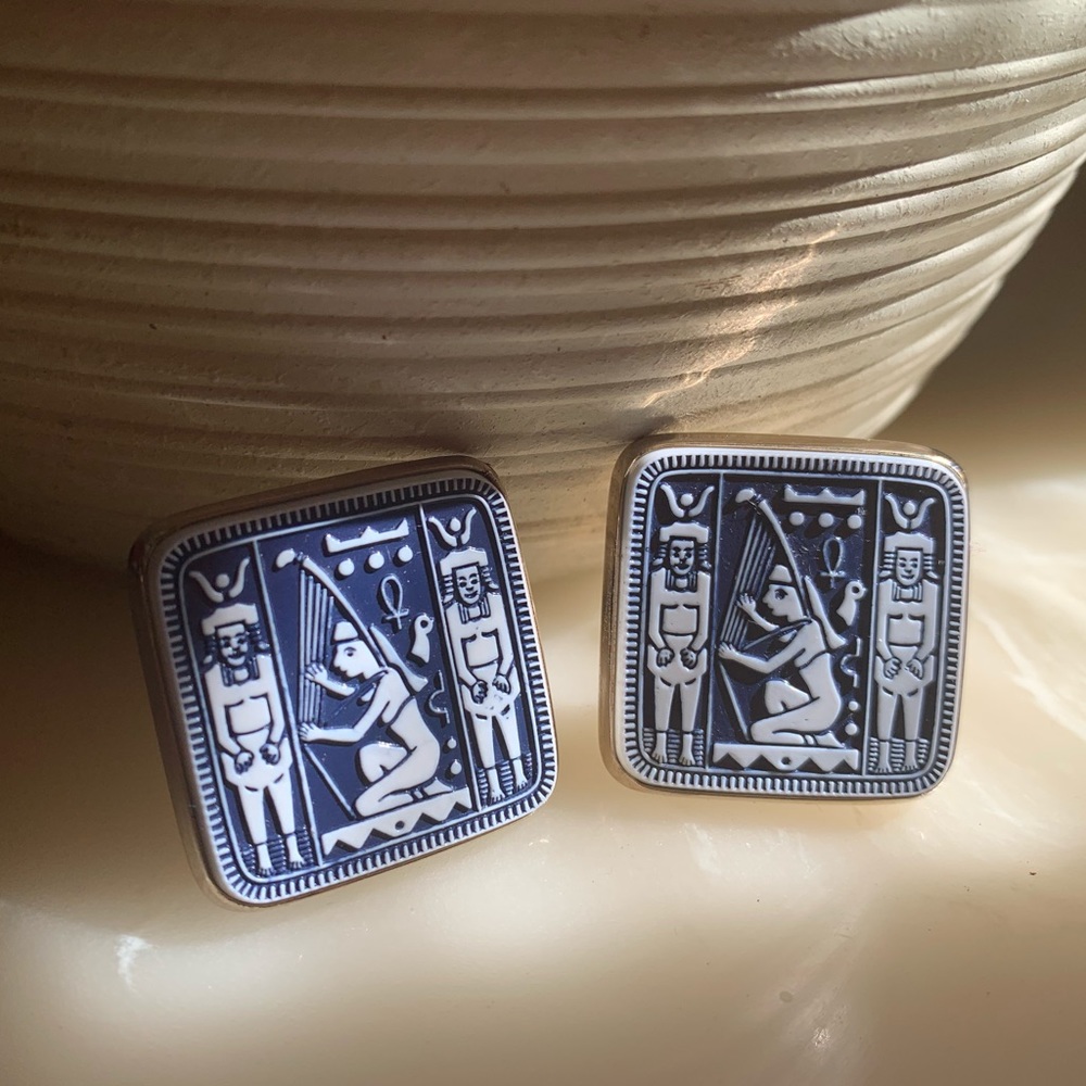 Vintage Egyptian Cufflinks Hieroglyphics Tile